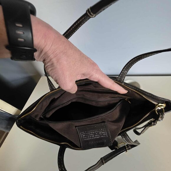 EUC Coach Signature Stripe Brown Sateen Canvas Tote - Picture 3 of 11